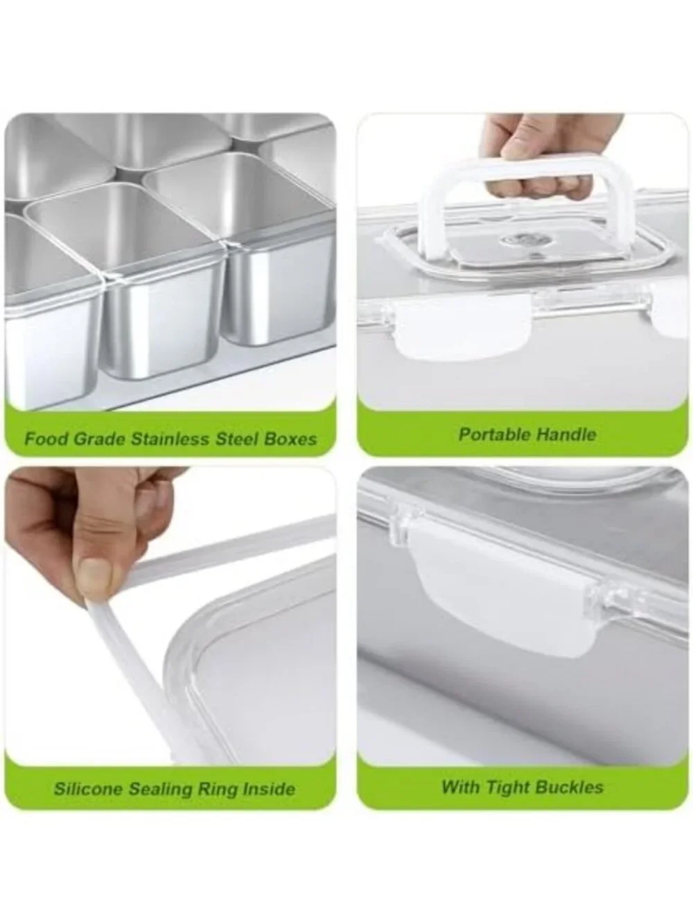 Stainless Steel Snack Box - 8 Compartment Divided Serving Tray for Snacks